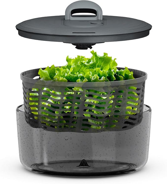 Zyliss Easy Spin Salad Spinner Small, Non-Slip Base, Serving Bowl, AquaVent™ Technology, Retractable Cord and Brake System, Easy to Clean