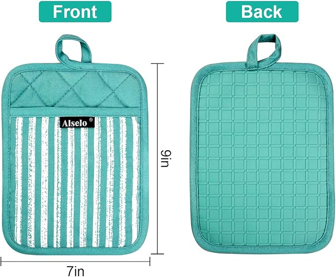 Alselo Silicone Pot Holders Set of 3 Heat Resistant & Non Slip Potholders, Professional Oven Hot Pads with Pockets Mitts for Kitchen Cooking Baking Barbecue