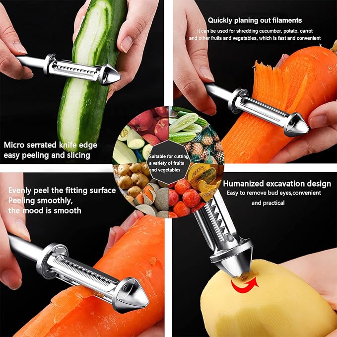 Stainless Steel Vegetable Peeler,Potato Peelers With Potato Eye Remover,Y-Shaped Peele rs & I-Shaped julienne Peeler for All Fruits &Veggies,Durable Non-Slip Handle,Set of 3