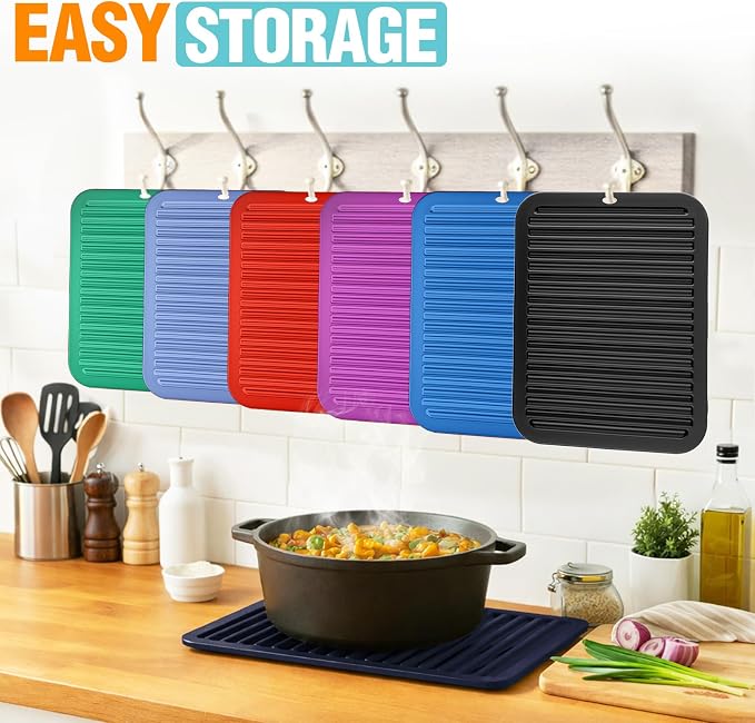 Silicone Trivets for Hot Pots and Pans - 2 Heat Resistant Pot Holders Silicone Trivet Mat Multipurpose Counter Pads (Navy Blue)