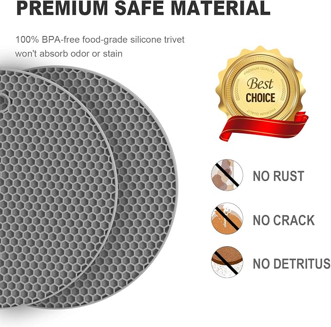 4 Pcs Trivets for Hot Dishes, Kitchen Heat Resistant Silicone Trivet, Extra Thick, Large, Non Slip (2. Gray)