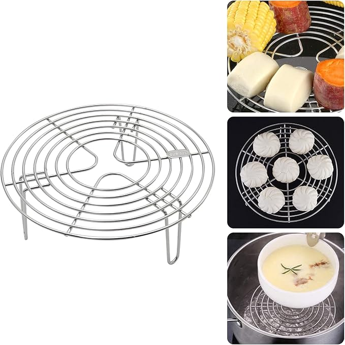 Round Steamer Rack and Cooling Rack,Stainless Steel Pot Trivet, Cooking Rack,Wire Steamer Kettle Rack Holder, Air Fryer Cooking Steamer Rack for Baking Canning Cooking Steaming, 7.9''X2.8''