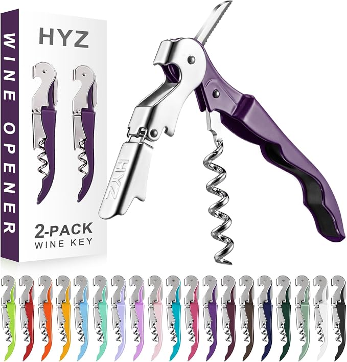 HYZ 2-Pack Wine Opener Waiter Corkscrew, Professional Wine Key for Servers, Bartender with Foil Cutter, Manual Wine Bottle Opener Double Hinged (Plum)