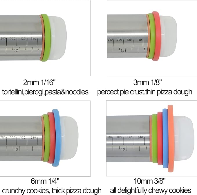 1Pcs Rolling Pin And Silicone Baking Pastry Mat Set, Stainless Steel Dough Roller, with Adjustable Thickness Rings Nonstick Mat, for Dough, Pizza, Pastries, Pasta, Cookies