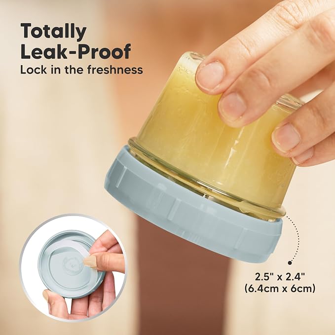 KeaBabies 12pk 4oz Glass Baby Food Containers with Lids, Leak-Proof (Slate) | Microwavable Small Glass Jars, Baby Purees, Toddler Snack Storage Containers, BPA-Free, Dishwasher-safe, Freezer Safe