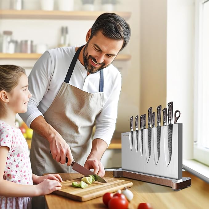 Magnetic Knife Holder Stand,Large Double Sided Magnetic Knife Block WIthout Knives Stainless Steel Magnet Kitchen Knife Holder Strong Magnetic Knife Rack Storage With Three Magnet Strip