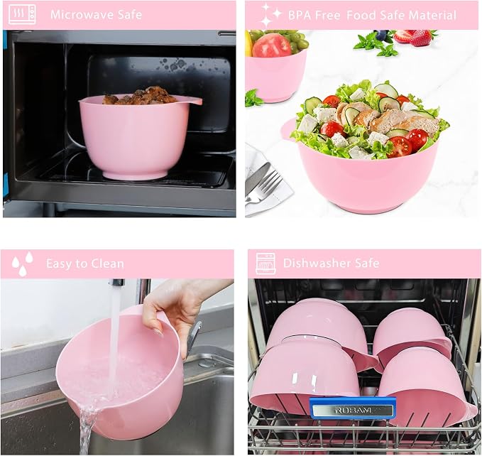 BoxedHom Classic Mixing Bowls Set of 4, BPA Free Microwave Safe,4.5 Quart | 3.5,2.5 and 1.7 QT, Non-slip Base Large Non-toxic Plastic Nesting Bowl with Pour Spout, Dishwasher Safe, for Prep, Cooking