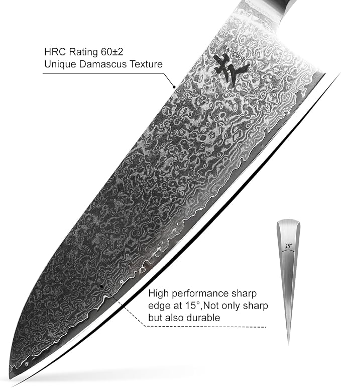 SAMCOOK Damascus Chef Knife - 8 Inch Professional Sharp Gyuto Knife,High Carbon Stainless Steel Kitchen Cooking knife - Ergonomic Sandalwood Handle with Gift Box