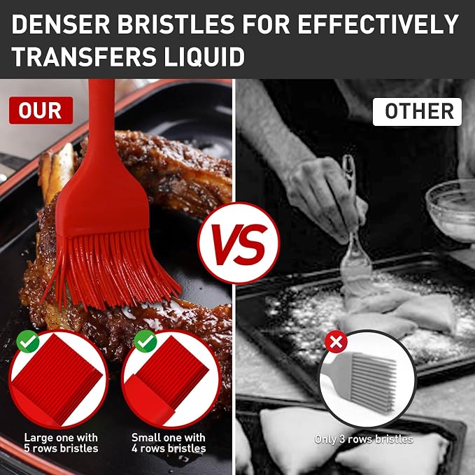 Begonia Silicone Basting Pastry Brush,2pcs 10+8 inch BBQ Sauce Brush,Red | Heat-Resistant, For Cooking, Baking, Grilling, Spreading Oil or Butter, Dishwasher-Safe