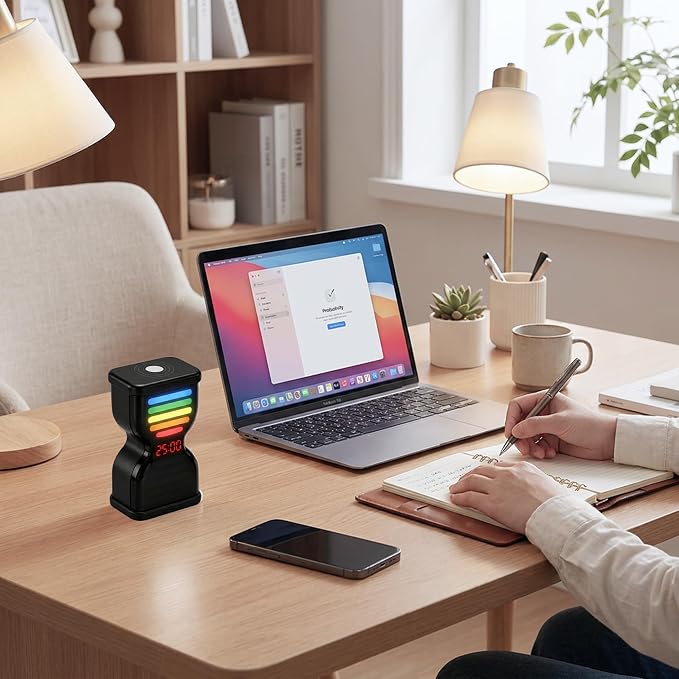 Pomodoro Timer for Productivity, Visual Countdown with Light Flow, Flip Timer 25/5 min, Custom Countdown Count-up, USB-C Rechargeable, Silent, Study for Kids Students ADHD Gift Work Classroom Office