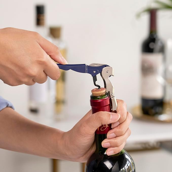 True Truetap Double Hinged Waiter's Corkscrew Wine Opener, Stainless Steel Wine Bottle Opener with Built In Foil Cutter, Home Bar Tools, Bar Cart Accessories, Wedding Gifts, Set of 1, Navy Blue