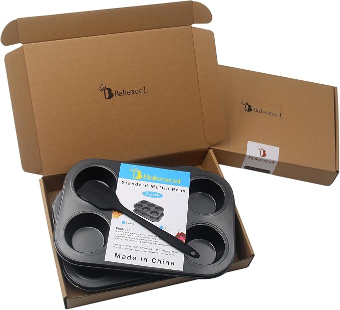 Non-Stick Muffin Pans, 6-Cup Standard Baking Pans Set of 2 with a Scraper for Perfect Muffins & Cupcakes