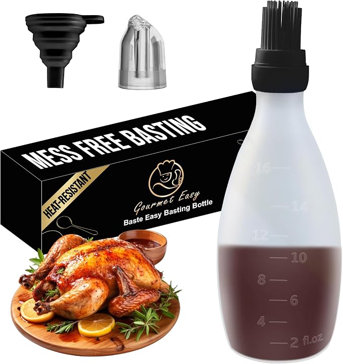 BBQ Sause Bottle with Basting Brush for Grilling，All-in-One Silicone Bottle with Brush Applicator, Heat Resistant BBQ Accessories and Cooking Gadgets, BPA-Free Oil Dispenser for Baking (Black)