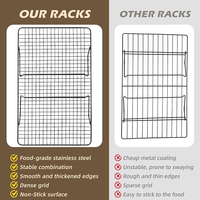 Pleafind 3 Pieces Stackable Cooling Rack - 16 x 10 Inch Wire Rack, 0.43" Dense-Grid Cooling Racks for Cooking, Baking, Roasting, Grilling, Oven and Dishwasher Safe, Black
