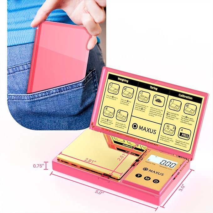 Digital Gram Scale with 200g x 0.01g Capacity | Stylish Pink Plated Shining Cover and Platform, Mini Pocket Scale for Food and Jewelry