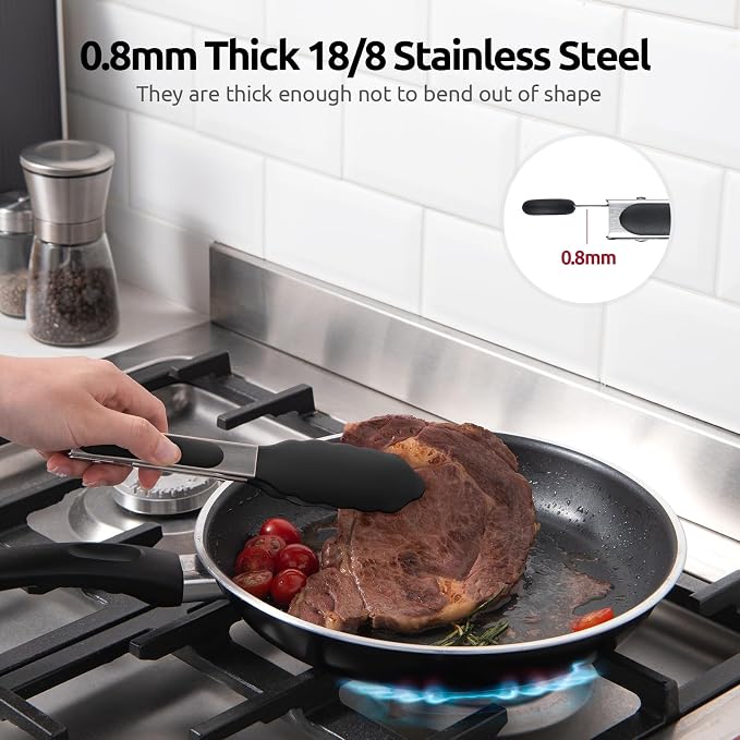 480ºF Heat Resistant Kitchen Tong: U-Taste 7 inch Silicone Cooking Tong with Firm Sealed Non Stick Rubber Tips & Silicon Coated 18/8 Stainless Steel Handle & Smooth Locking for Serving Salad (Black)