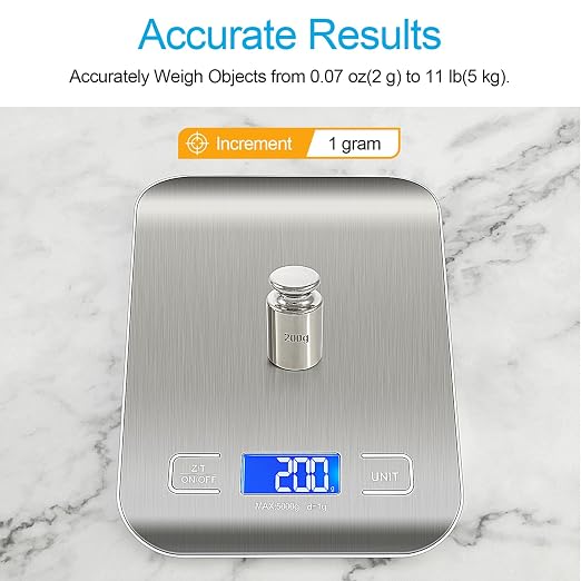 Food Scale, Kitchen Scale, Weight Scale Grams and Ounces | Weight Scale Grams and Ounces, For Weight Loss, Baking, Cooking, Keto and Meal Prep, LCD Display, 304 Stainless Steel