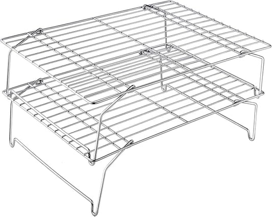 TeamFar Cooling Rack, 15”x10” Stainless Steel Wire Rack forBaking Roasting Cooling, Non-Toxic & Heavy Duty, Stackable & Flexible, Dishwasher Safe, 2-Tier
