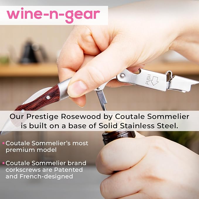 Prestige Rosewood By Coutale Sommelier - The French Patented Spring-Loaded Double Lever Waiters Corkscrew