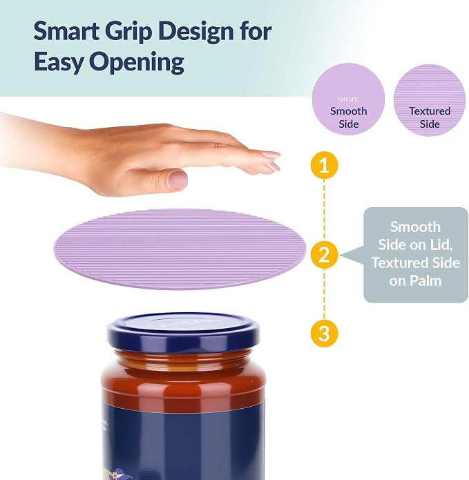 NiHome Silicone Jar Opener Gripper Pads, 6 In for Seniors, Light Candy,6 PC | Textured Back Pattern For Superior Grip, Food-Grade Silicone, Heat-Resistant Multi-Use Kitchen Pad For Jars, Pots, Spoons