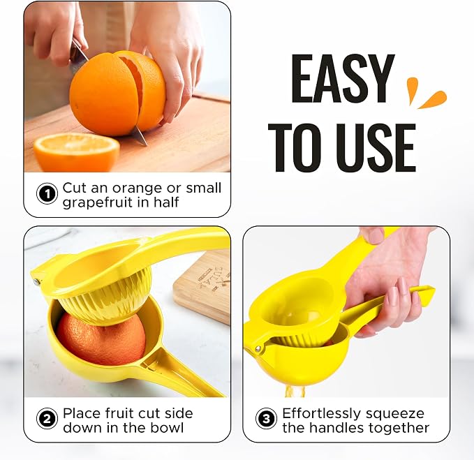 Zulay Kitchen Premium Quality Metal Orange Squeezer, Citrus Juicer, Manual Press for Extracting the Most Juice Possible - Orange Juicer (Yellow)