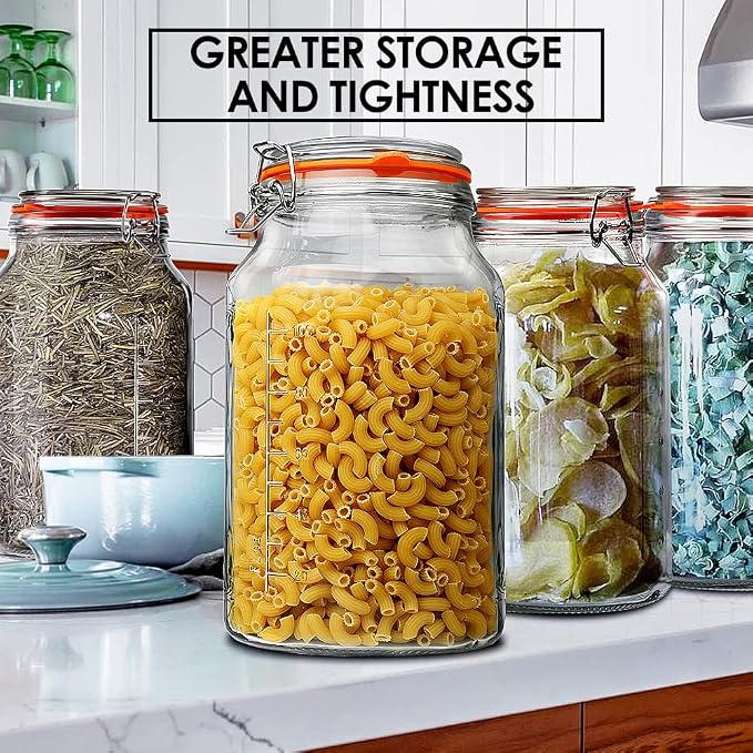 1 Gallon Glass Jars with Lids, 2 Pack Wide Mouth Mason Jars, 138 oz | Airtight Lids, Measurement Marks, Dishwasher Safe, Heavy-Duty Glass Storage Containers for Flour, Sugar, Kitchen & Pantry