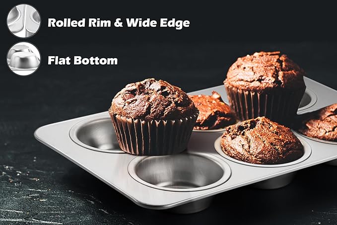 Leonyo Non-Toxic Stainless Steel Muffin Pan Metal Cupcake Pan 6 Cup | Standard Size Metal Muffin Tin Tray for Baking Cupcake Quiches, Dishwasher Oven Safe