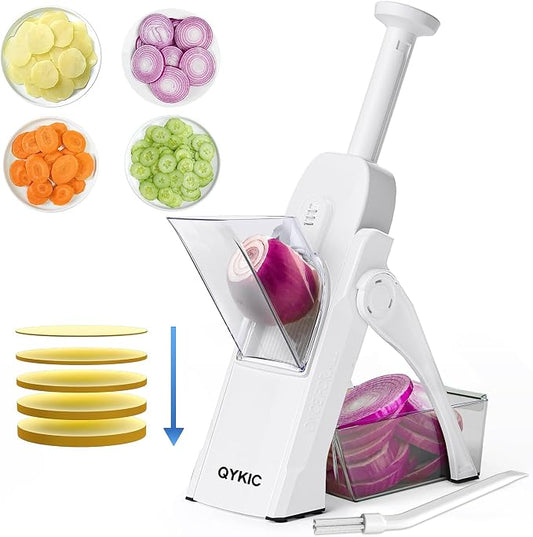 QYKIC Safe Mandoline Slicer, Potato Clips Slicer, Vegetable Food Slicer, Thickness Adjustable for Cucumber Onion Carrot Lemon (Only Slicer White)