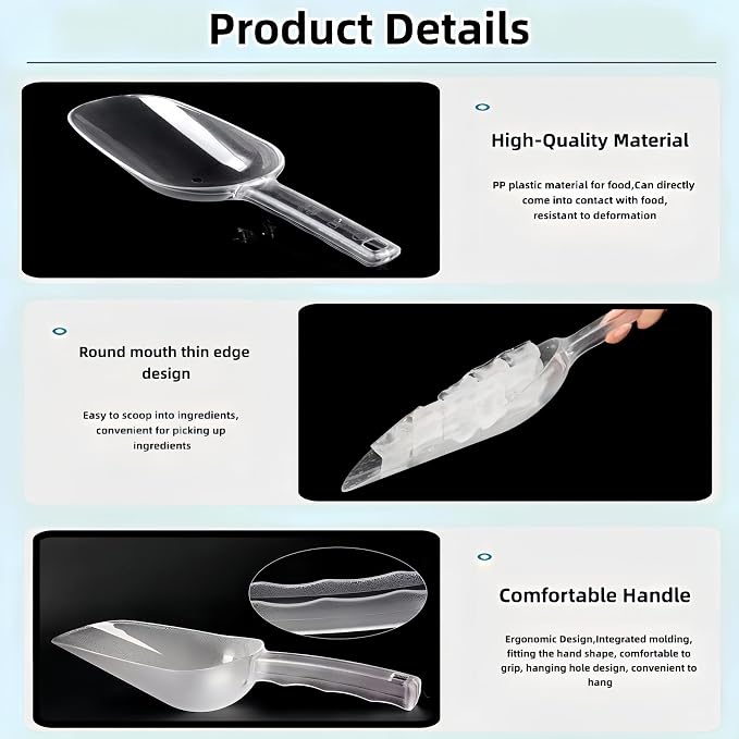 Plastic ice scoop for freezer,ice maker scoop,ice scoopers for ice bucket,Polycarbonate Utility Ice Scoop,12 Oz,Clear,Ergonomic Handle, Applicable to:Ice Maker,Ice Cream,Pets Food,Coffee Beans(1 pcs)M