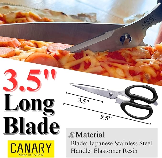 CANARY Japanese Kitchen Scissors for Food 9.5" [Long Blade] Heavy Duty Kitchen Shears, Dishwasher Safe Come Apart Blade, Japanese Stainless Steel Blade, Made in JAPAN