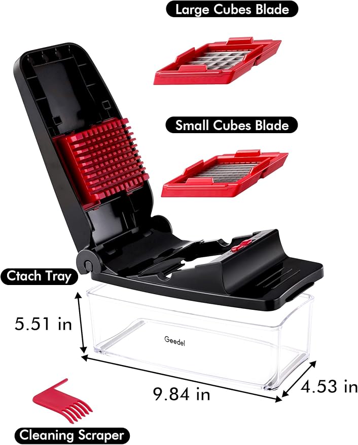 Geedel Vegetable Chopper, Onion Chopper Pro Food Chopper, Kitchen Vegetable Slicer Dicer Cutter, Veggie Chopper with container for Salad Onion Potato Carrot (2 in 1, Red)