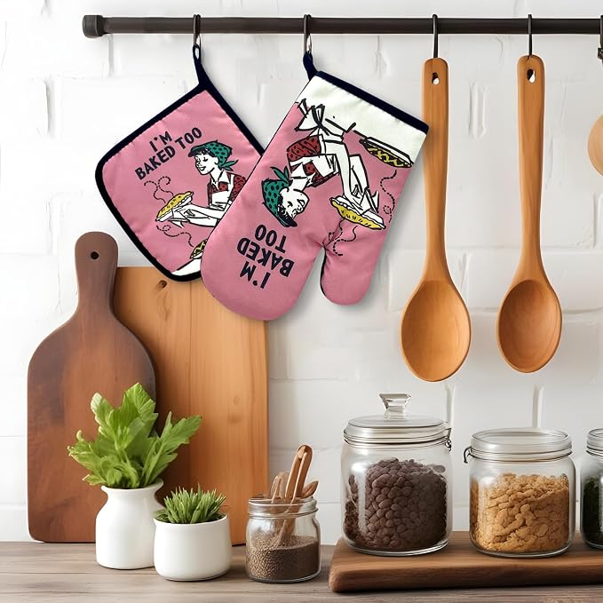 I am Baked Too, Funny Oven Mitts and Pot Holders, Silicone Non-Slip Oven Mitts, Kitchen Gift for Women, Bake Lover Gift, Housewarming Gift Ideas