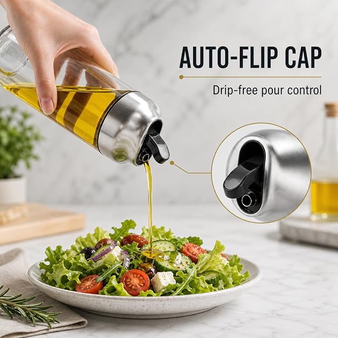 Aelga Olive Oil Dispenser - 14 OZ Glass Oil and Vinegar Dispenser Bottles Set for Kitchen No Drip-Set of 2