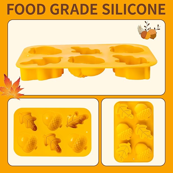 Fall Soap Molds Silicone Acorn Leaf Mold, 3 Pack Fall Autumn Baking Molds for Muffin Mini Cakes Jello Jumbo Chocolate, 3D Thanksgiving Molds for Making Soap Wax Candle