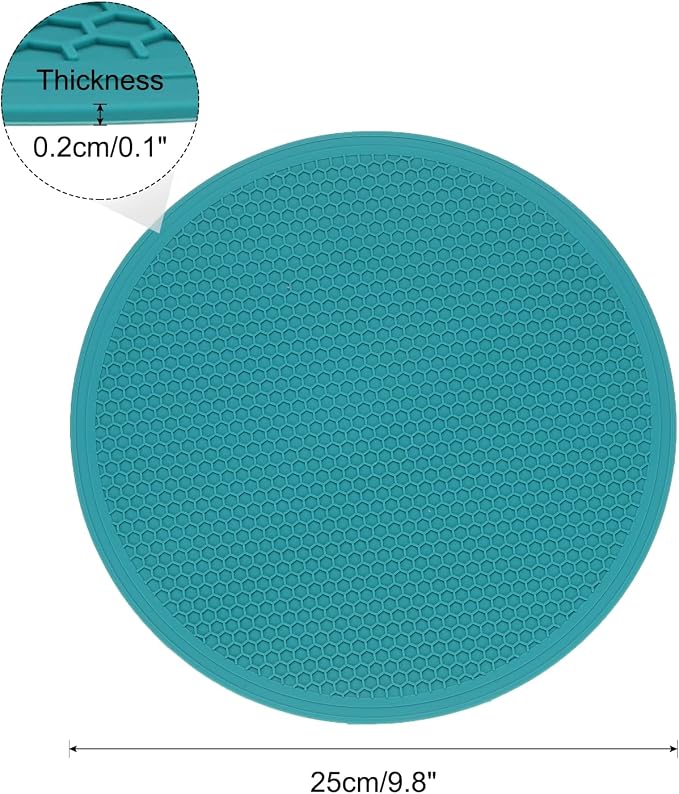 uxcell 2pcs Silicone Trivet Mats 9.8" Dia Round Non-Slip Silicone Pot Holders for Hot Pots and Pans, Heat Resistant Hot Pads for Kitchen Hot Dishes Table Countertops, Cyan