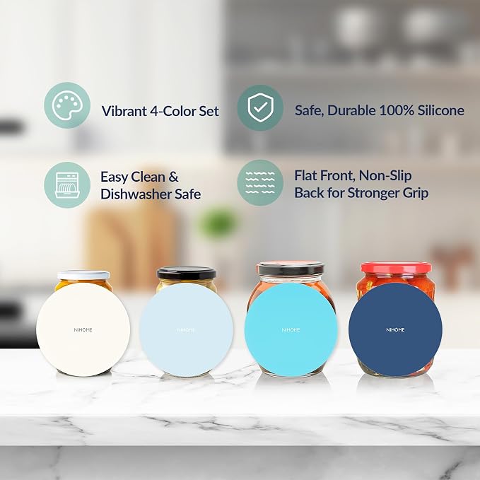 NiHome Silicone Jar Opener Gripper Pads, 6 In for Seniors, Ocean Color, 4PC | Textured Back Pattern For Superior Grip, Food-Grade Silicone, Heat-Resistant Multi-Use Kitchen Pad For Jars, Pots, Spoons
