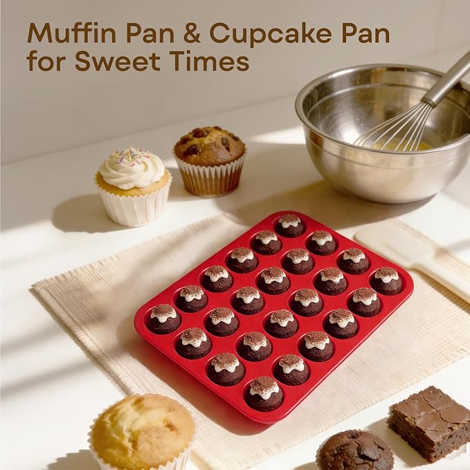 Silicone Mold for Baking, 24 Cup Nonstick Mini Muffin Pans 2Pcs | Food-Grade Silicone Muffin Tin, Oven Dishwasher Freezer Safe Silicone Molds for Home Baking DIY, Mini Cupcakes, Egg Bites