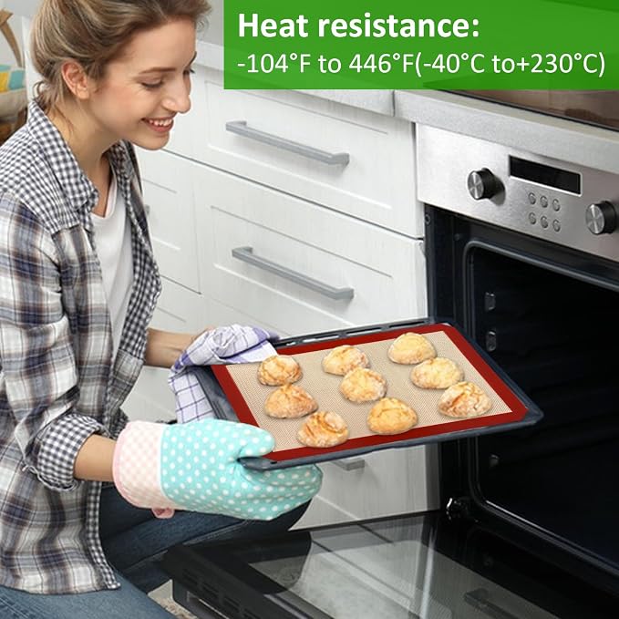 4 Pack 16.5" x 11.6" Reusable Silicone Baking Mat for Cake Pan/16 x11 Cheesecake Pan/Toaster Oven/XL Air Fryer,16" Food Grade Silicone Mat for Baking Sheet, Non-Stick&Reusable