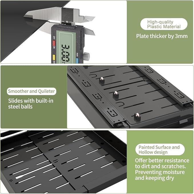 DOMNIU Pull Out Cabinet Organizers Expandable,Black,20.8"Depth,2 Pack | Slide Out Drawers for Kitchen, Bathroom, Pantry, Under Sink Storage, Fixed with Adhesive Nano Film (13''-19'')