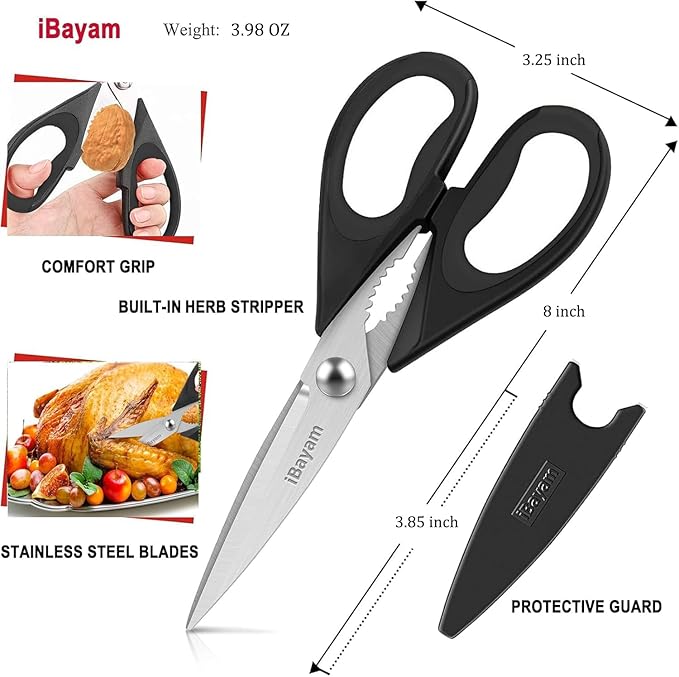 Small Kitchen Scissors 8-inch, 2 Pack Kitchen Shears All Purpose Meat Scissors Poultry Shears, Dishwasher Safe Food Cooking Scissors Heavy Duty Stainless Steel Utility (Black, Aqua Sky)