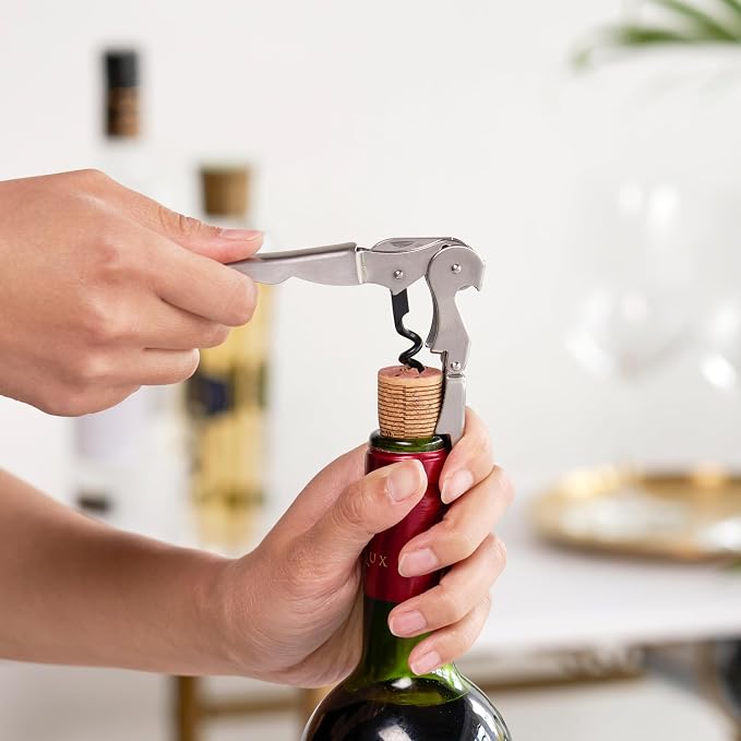 True Truetap Double Hinged Waiter's Corkscrew Wine Opener, Stainless Steel Wine Bottle Opener with Built In Foil Cutter, Home Bar Tools, Bar Cart Accessories, Wedding Gifts, Set of 1, Silver