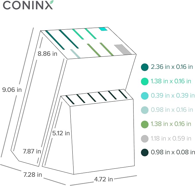 Coninx Acacia Wood Kitchen Knife Block - 15 Slots Knife Holder - Professional Quality Wood Knife Organizer - Secure Knife Stand To Keep Knives Neat & Sharp - Knife Blocks for Kitchen Knife Storage