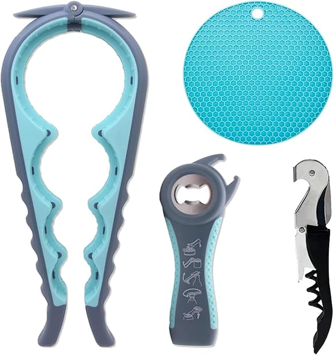 Bottle Opener for Arthritic Hand,Jar Opener for Old People, Children, Women, Those with Weak Hands,Multifunctional Kitchen Gadgets (04-Blue)