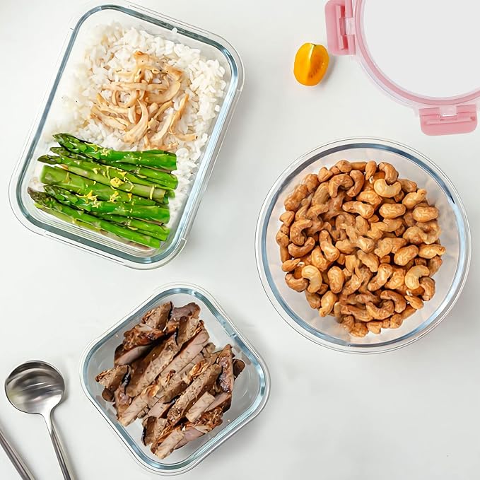 30 Pieces Glass Food Storage Containers Set, Pink | Meal Prep Containers Set, Snap Locking Lids, Airtight Glass lunch Containers, Microwave, Oven, Freezer & Dishwasher Safe
