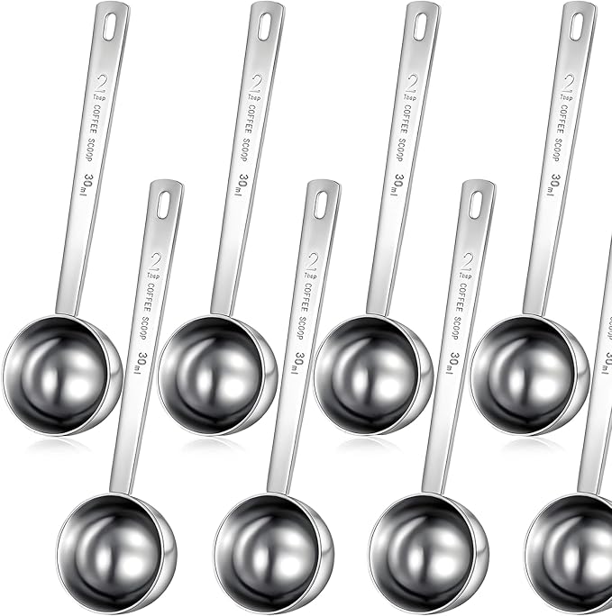 Geiserailie 8 Pcs 2 Tablespoon Scoops with Long Handle, 30 ml Stainless Steel Measuring Spoon for Coffee Milk Fruit Powder, Loose Tea Dry, Spice Jar, Cooking Baking, and Other Dry Goods