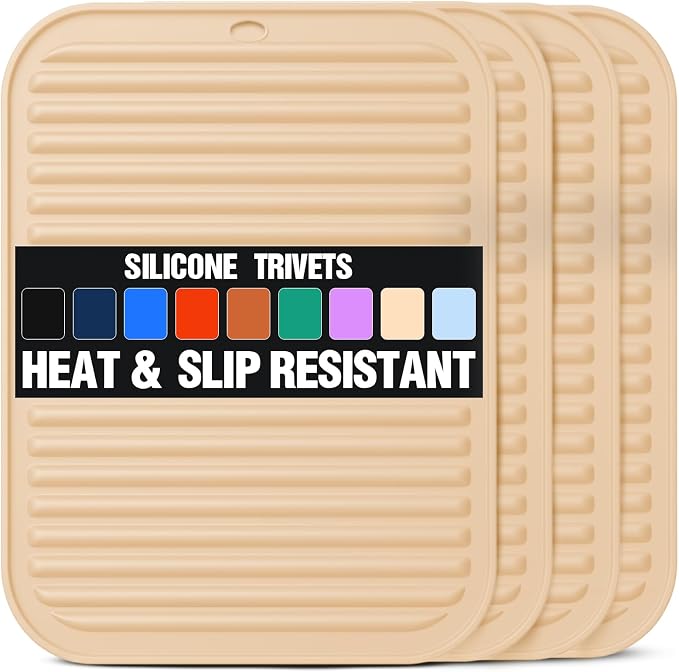 Silicone Trivets for Hot Pots and Pans - 4 Heat Resistant Pot Holders Silicone Trivet Mat Multipurpose Counter Pads (Ivory)