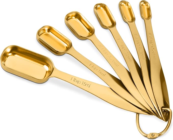13-Piece Measuring Cups and Spoons Set, 18/8 Stainless Steel, Gold | Clearly Marked US and Metric Measurements, 7 Cups and 6 Spoons Nest for Dry and Wet Ingredients in Cooking and Baking
