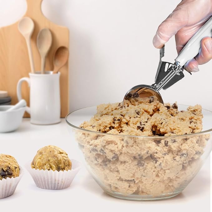 Meadow Lane Trigger Scoop - #24 Size (2-in Diameter) 2.7 Tbsp Capacity, Stainless Steel, Portion Control, Ice-cream & Cookie Dough Scoop, Black and Light Gray, 2-Pack