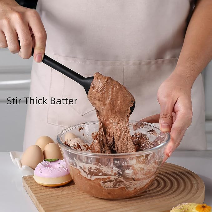 Silicone Cooking Spoon and Spatula Set, High Heat Resistant Stiff Mixing Spoon and Spoonula, Extra Long Large Kitchen Utensil for Stirring, Mixing, Scraping and Serving, 13.6 Inches