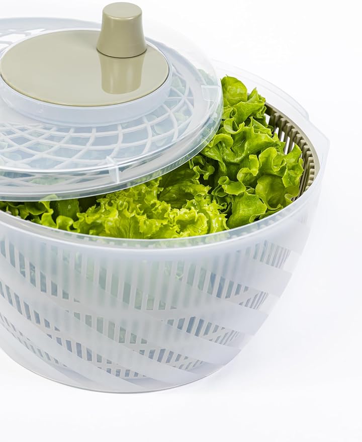 BranQ Home essential GreenSpin Manual Salad Spinner for Drying Salad, Vegetables, Fruits or Herbs, Basket Volume 6 L, Made from BPA Free Plastic, Dimensions: 26 x 26.5 x 17.5 cm
